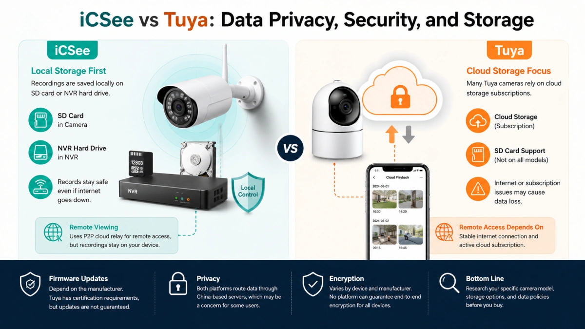 Privacy settings in iCSee and Tuya Smart camera apps