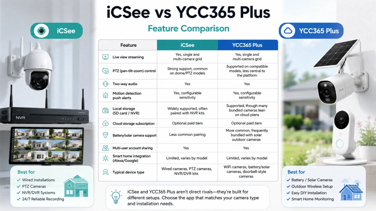 iCSee vs YCC365 Plus camera app comparison