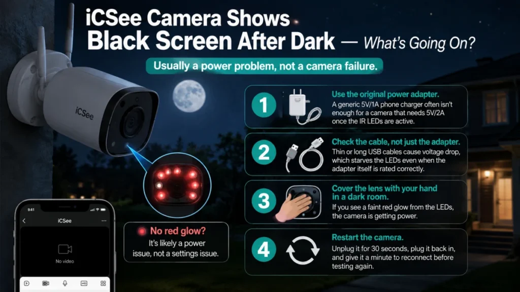 iCSee Camera Shows a Black Screen After Dark