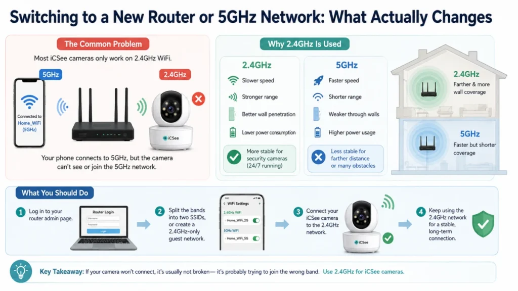 iCSee camera 2.4GHz WiFi connection and 5GHz network comparison